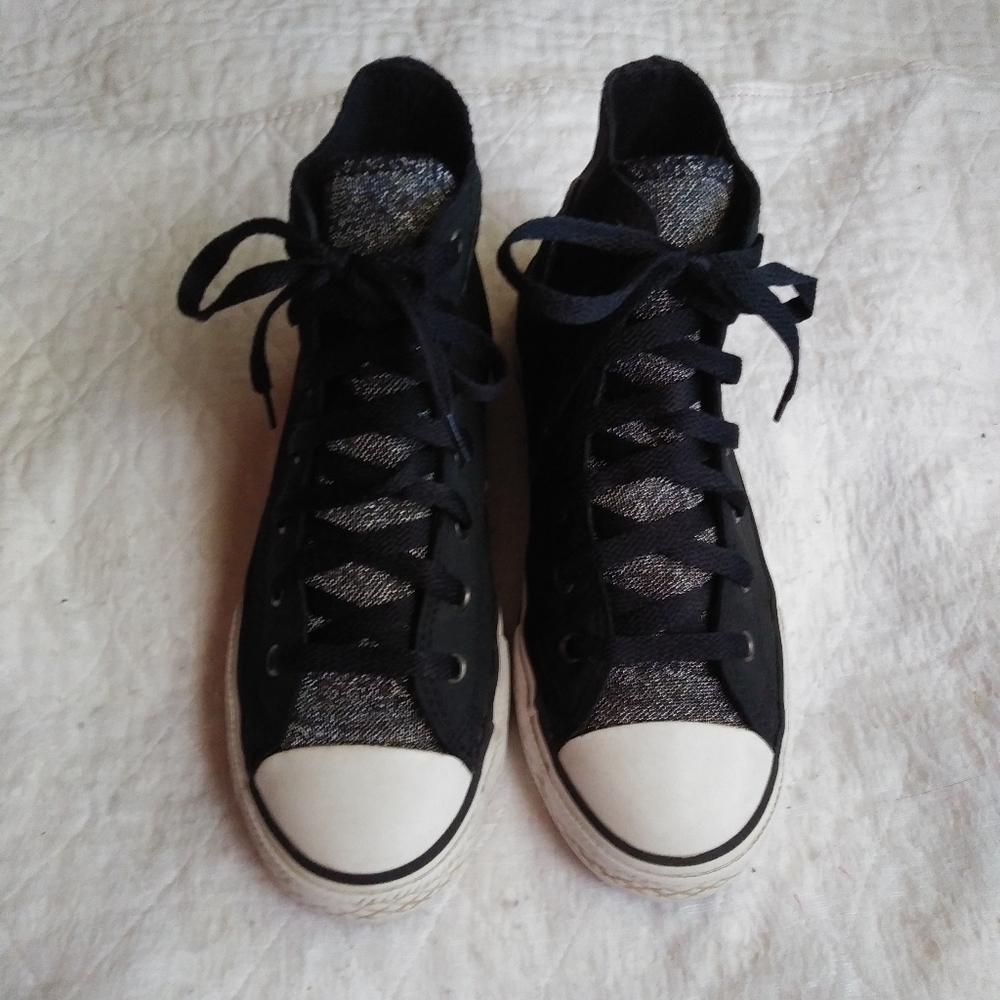 Converse High Top Black Glitter Tongue